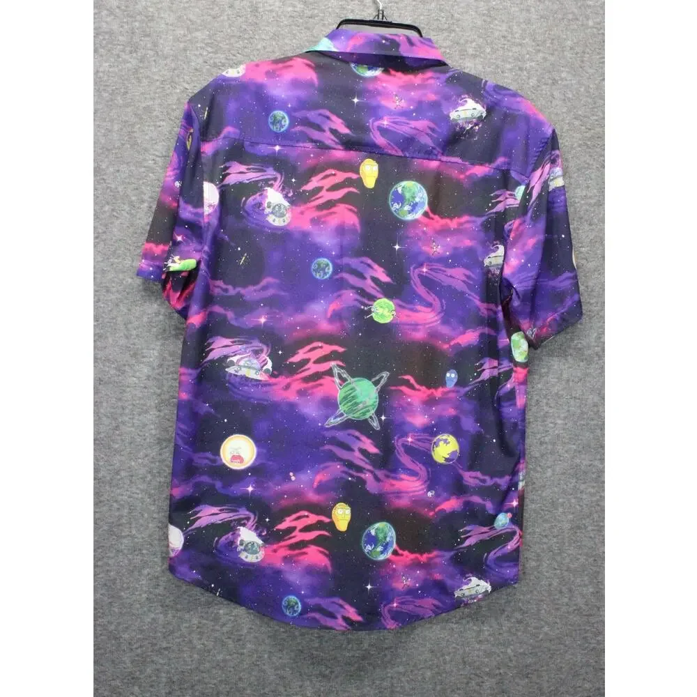 RSVLTS Rick and Morty Galaxy Space Planets Small Short Sleeve Button Down Shirt - Picture 2 of 6